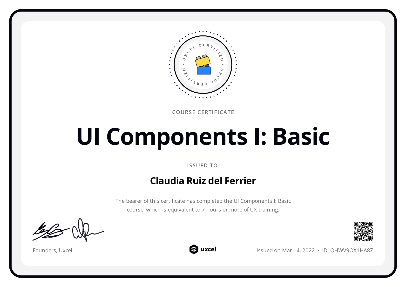Claudia Ruiz del Ferrier's certificate